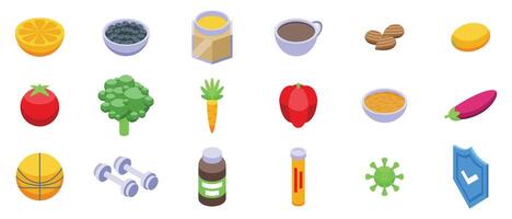 Boost immune icons set. This set of isometric icons represents the concept of staying healthy vector