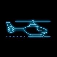 Blue neon helicopter landing on the ground at night vector