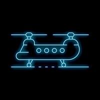 Blue neon icon of a helicopter landing on the ground vector
