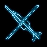 Blue neon sign of helicopter flying top view vector