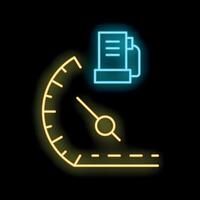 Neon speedometer showing progress of work on document with paperclip vector