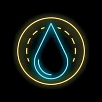 Neon sign showing a water drop inside a circle on a black background vector