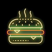 Glowing neon sign of a steaming hot delicious cheeseburger vector