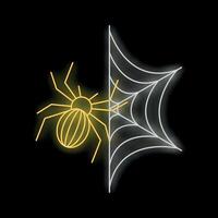 Yellow neon spider spinning its web on a black background vector