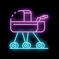 Neon icon of a baby stroller glowing on black background vector