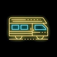 Neon train icon glowing on dark background vector