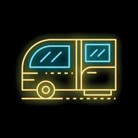 Neon icon of camper van glowing on black background vector