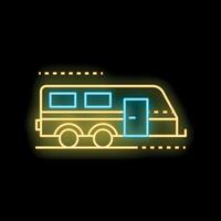 Neon yellow train carriage with open doors on platform icon vector