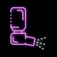 Neon pink asthma inhaler spraying, set on a black background vector