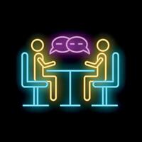 Neon style icon of two people talking at round table vector