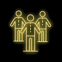 Neon icon of three businessmen standing together on black background vector