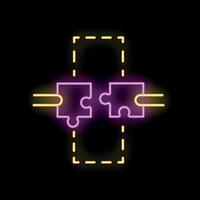 Neon sign of two hands connecting puzzle pieces vector