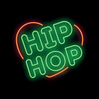 Neon hip hop sign with heart shape on black background vector