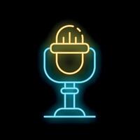 Neon sign representing a vintage microphone on a stand for podcast recording or radio broadcasting vector