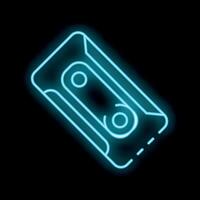 Neon icon of audio cassette tape glowing on black background vector