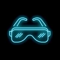Glowing neon icon of safety glasses for protection on black background vector