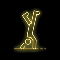 Neon sign of person doing handstand in yellow vector