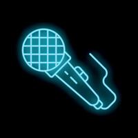 Neon microphone glowing blue on a black background vector