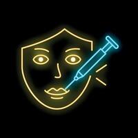 Neon sign representing a face getting a botox injection vector