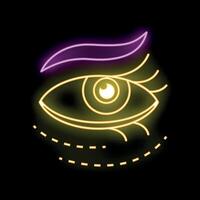 Neon sign showing eye with long eyelashes and eyebrow vector