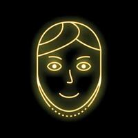 Neon sign showing smiling woman face on black background vector