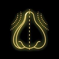 Neon sign representing a nose smelling something bad with a disgusted expression on a black background vector