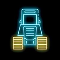 Glowing neon line icon of a mars rover exploring the surface of another planet, representing space exploration and scientific discovery vector