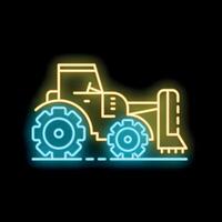 Neon style icon of a bulldozer moving earth for construction projects vector