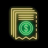 Neon sign representing a stack of invoices with a dollar sign, payment concept vector