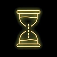 Neon yellow hourglass showing time passing icon on black background vector