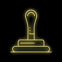 Glowing neon line rubber stamp icon isolated on black background, concept of approval and agreement vector