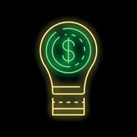 Neon light bulb glowing with dollar sign inside on a black background vector