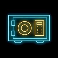 Glowing neon line icon of a safe representing security and safety vector