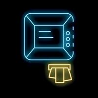 Glowing neon atm with banknote being withdrawn at night vector