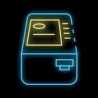 Neon atm machine displaying payment information on black background vector