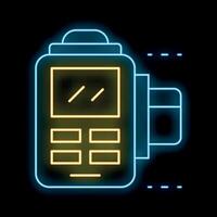 Neon sign showing credit card being inserted into pos terminal for payment vector