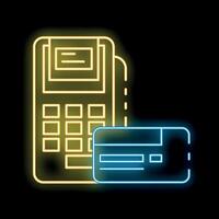 Neon pos terminal processing credit card payment on black background vector
