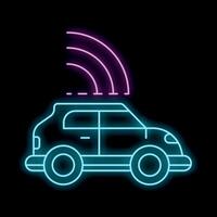 Neon icon of a connected car emitting a wifi signal vector