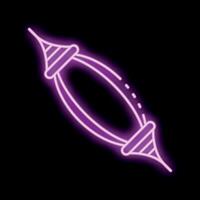 Neon sign of oval shape with pointed edges glowing in purple on black background vector