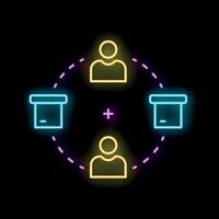 Neon icon of people sharing files representing data exchange concept vector