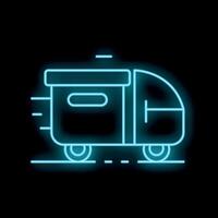 Neon sign of autonomous delivery robot transporting package vector