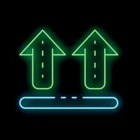 Green glowing neon line this side up icon isolated on black background with blue light vector