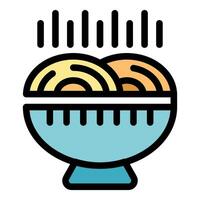 Steaming hot bowl of ramen noodles ready to eat icon vector