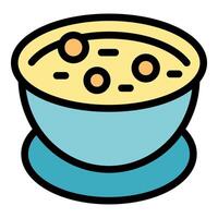Bowl of soup with chickpeas resting on a plate icon vector