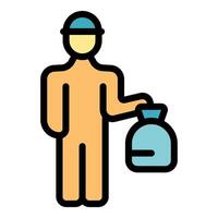 Garbage man holding trash bag filled with garbage vector