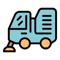 Street sweeper truck cleaning roadside using broom brushes vector