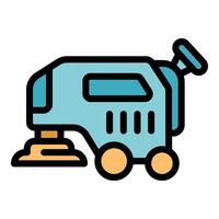 Street cleaning machine scrubbing sidewalk with rotating brushes vector