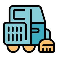 Street cleaning machine is cleaning using rotating brushes vector
