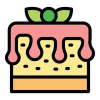 Square cake pastry with dripping icing and berry garnish icon vector