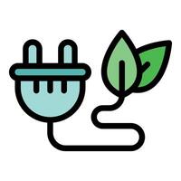 Electric plug connected to green leaves symbolizing renewable energy source vector
